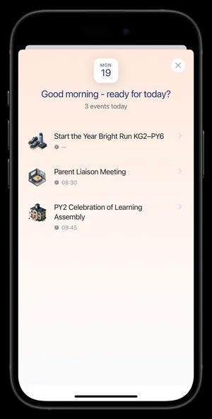 Daily notification showing your events for the day