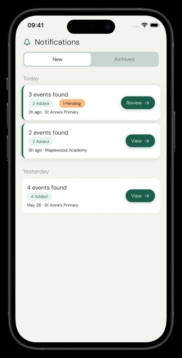 NUET surfaces events found in your inbox