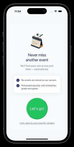 NUET finds events from all your email senders