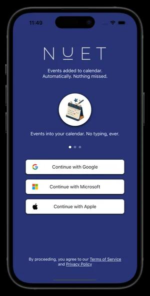 NUET login - sign in with Google, Microsoft, or Apple